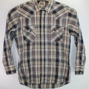 Ely Cattleman Pearl Snap Men's Med RG Button Up Long Sleeve Collared Shirt